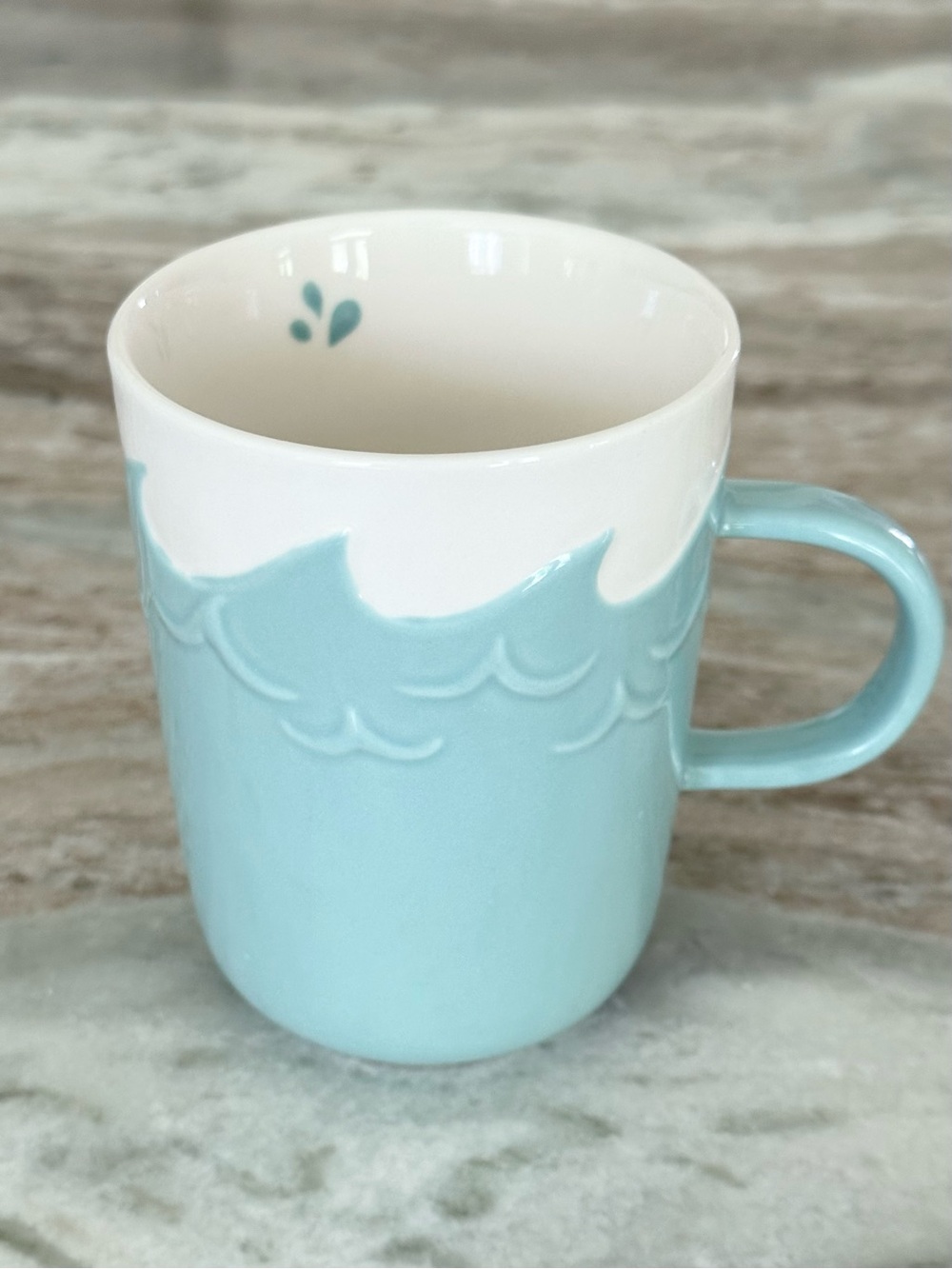 Two’s Company Splish Splash Ceramic Ocean Wave Design Mug in Aqua Blue - Coastal